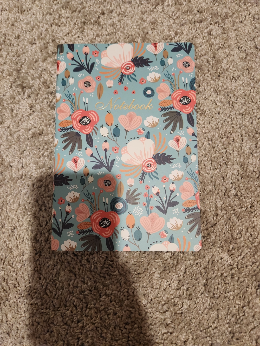 Floral Blue Notebook with Pink & Coral Blooms
